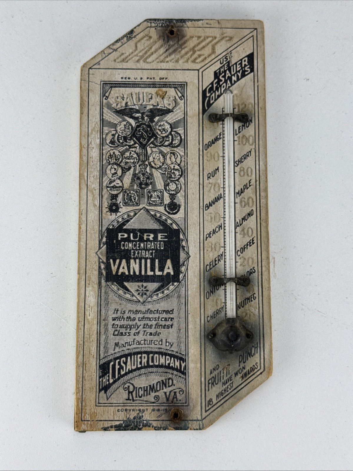 Antique C F Sauer Company Pure Vanilla Extract Wall Thermometer