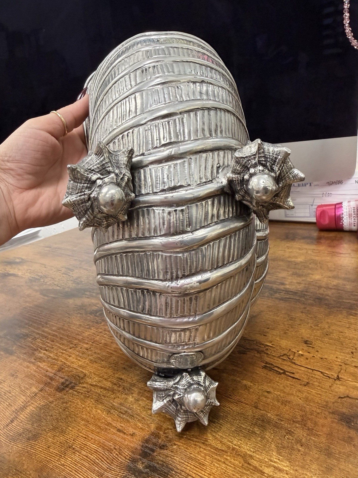 Vintage Giovanni Patrini Rare  Nautilus Shell Wine Cooler Pewter 🧊 🍷