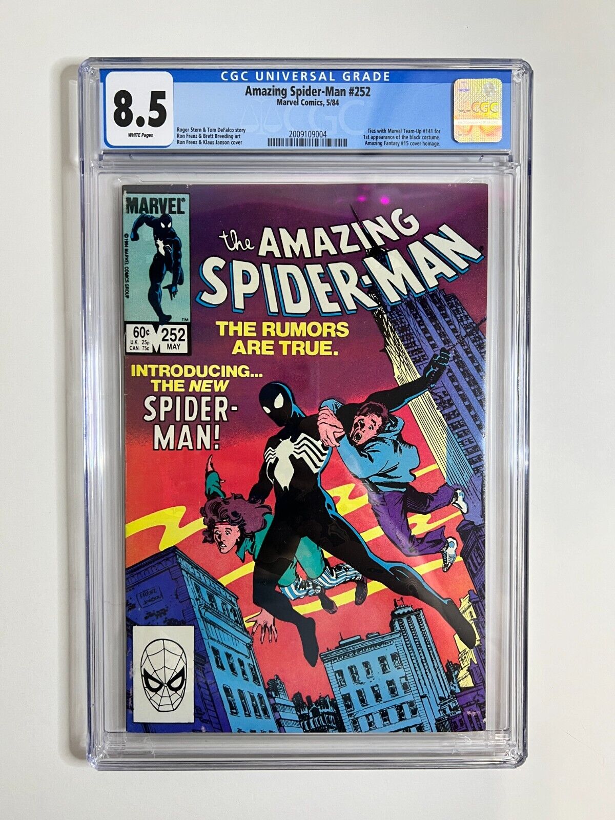 Amazing Spider-Man 252 CGC 8.5 White Pages 1st Black Costume Marvel 1984