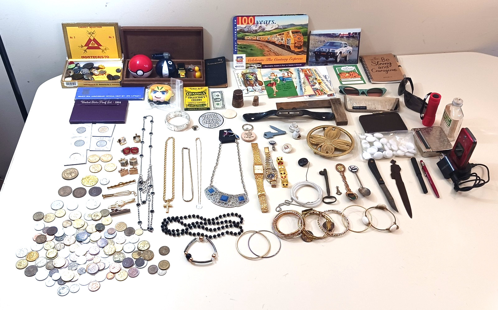 Vintage Grandpa Premium Estate Lot Collectibles Coins Jewelry Pocket Knife Watch