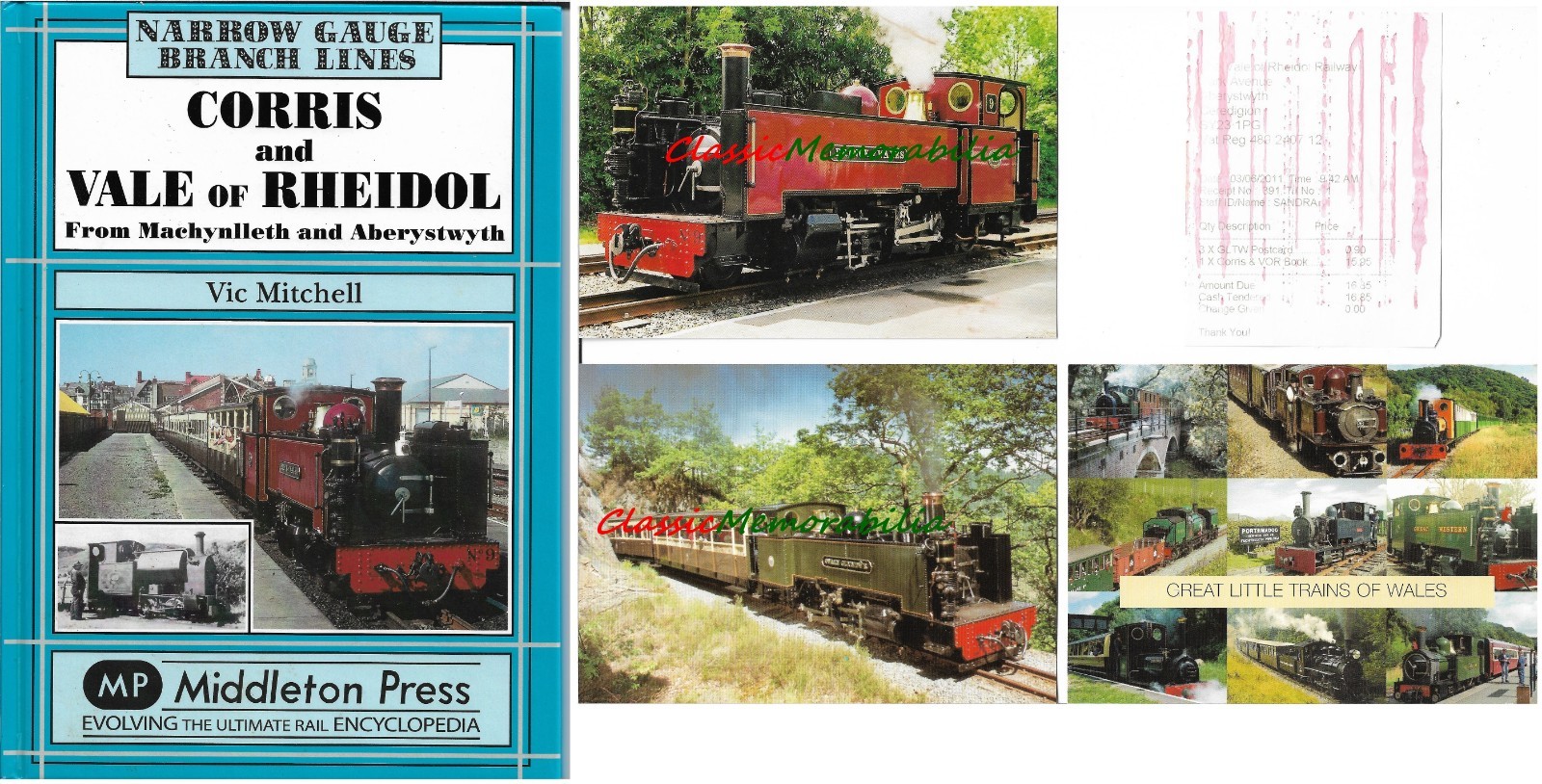Corris and Vale of Rheidol by Vic Mitchell + 3 Postcards + Original Shop Receipt
