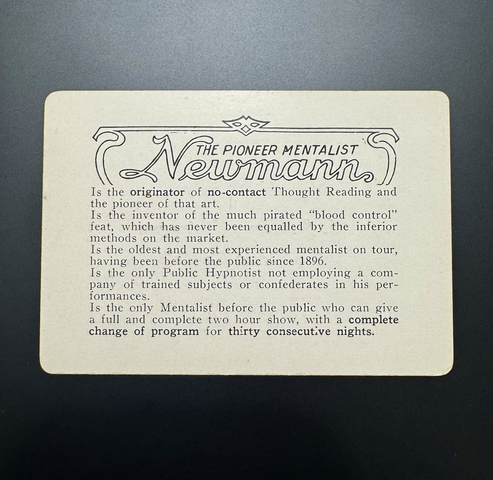 C. A. George Newmann Pioneer Mentalist Antique Advertising / Business Card c1896