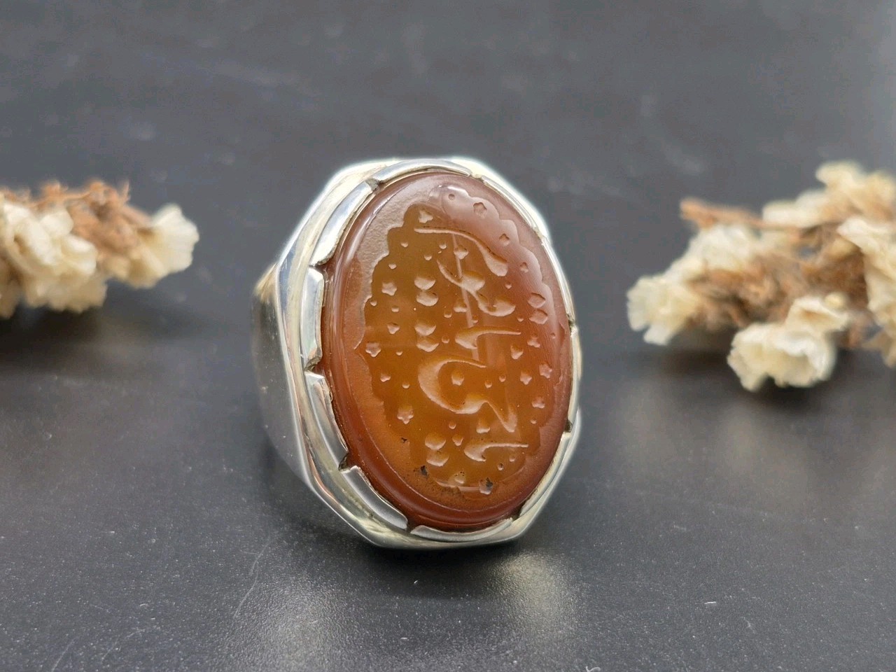 Rare Islamic Red Agate Ring , Handmade Islamic Agate Ring , Ya Hayyu Ya Qayyum 