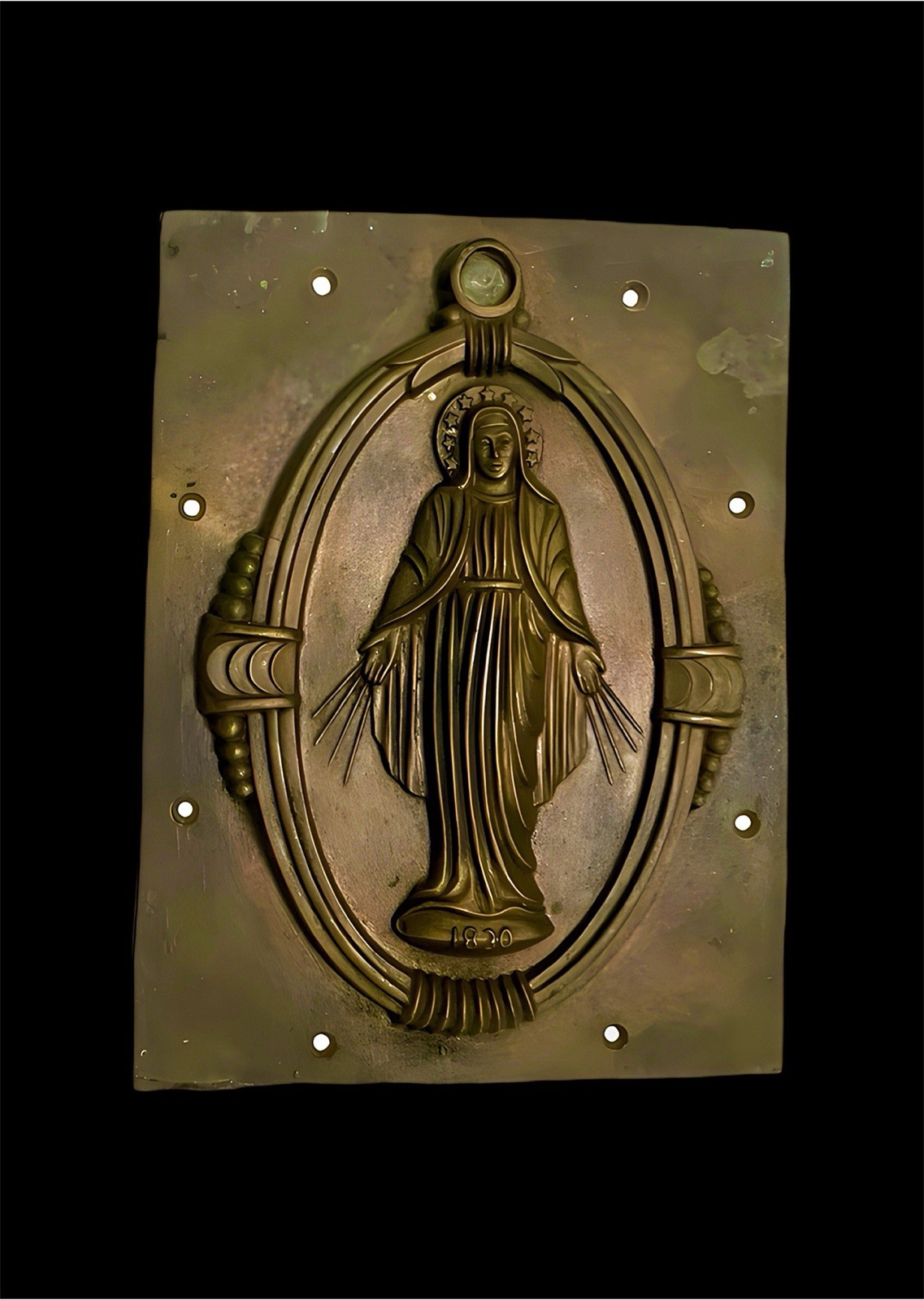 Large Vintage Virgin Mary Miraculous Medal Depiction Plaque, 8” X 10”