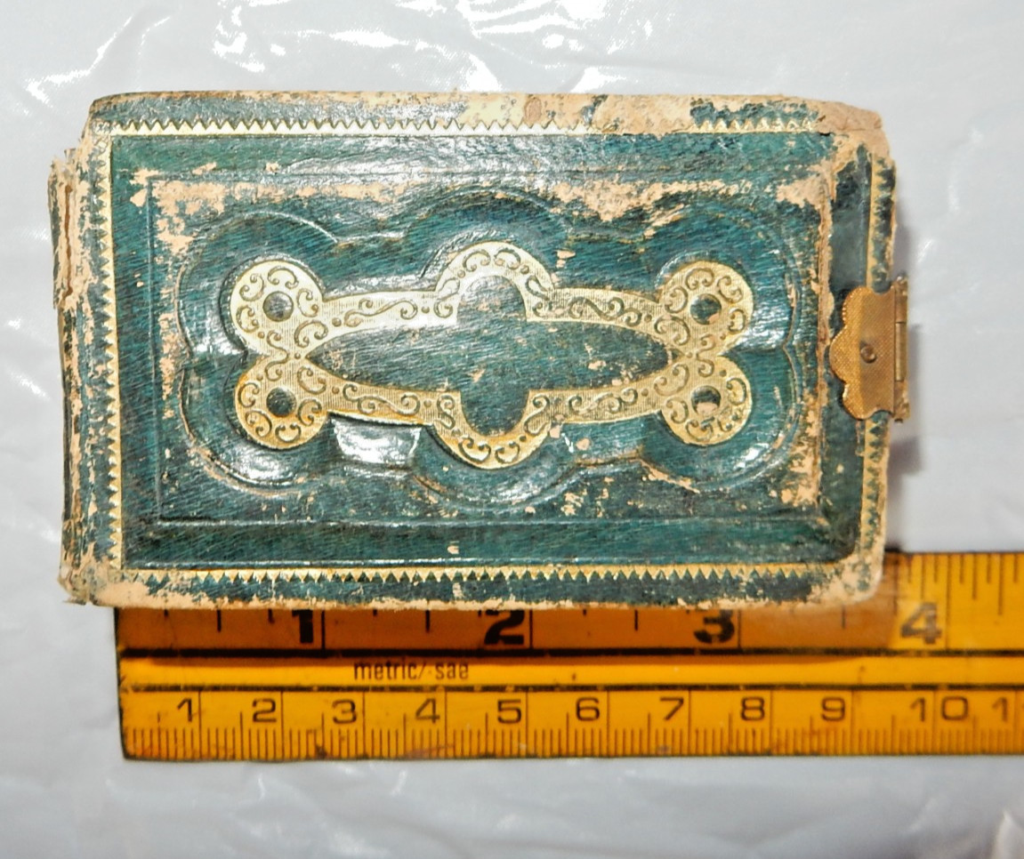 Antique 19th C. Miniature Gem Tintype Photo Album w/ 12 Pages & 10 Family Photos