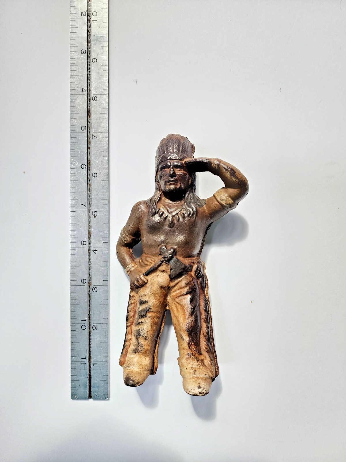 Vintage Cast Iron American Indian With Tomahawk Coin Bank (6\