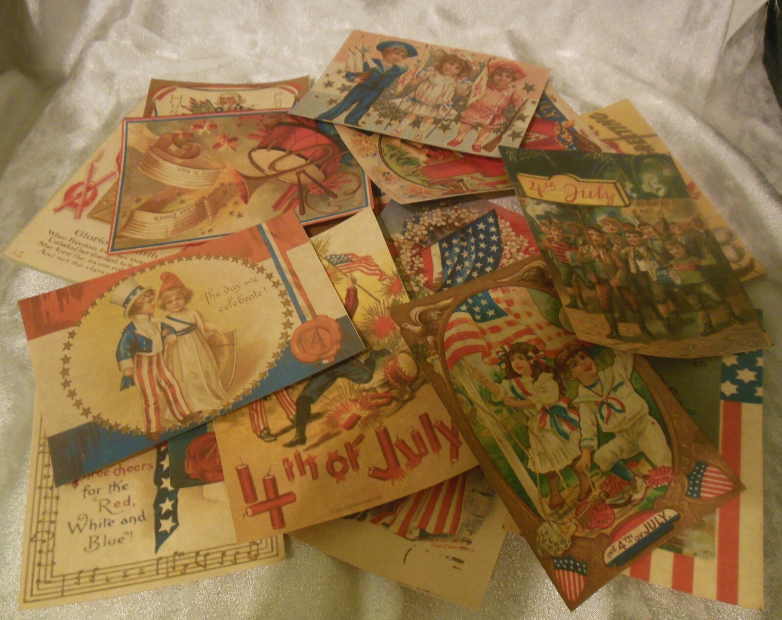 Set of 16 LARGE VICTORIAN/VINTAGE Patriotic 4th of July from old postcard images