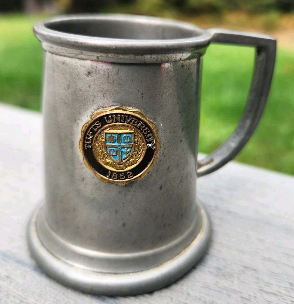 Vtg Tufts University 1852 Mini Pewter Tankard 2 1/2 Oz. England Enamel Seal
