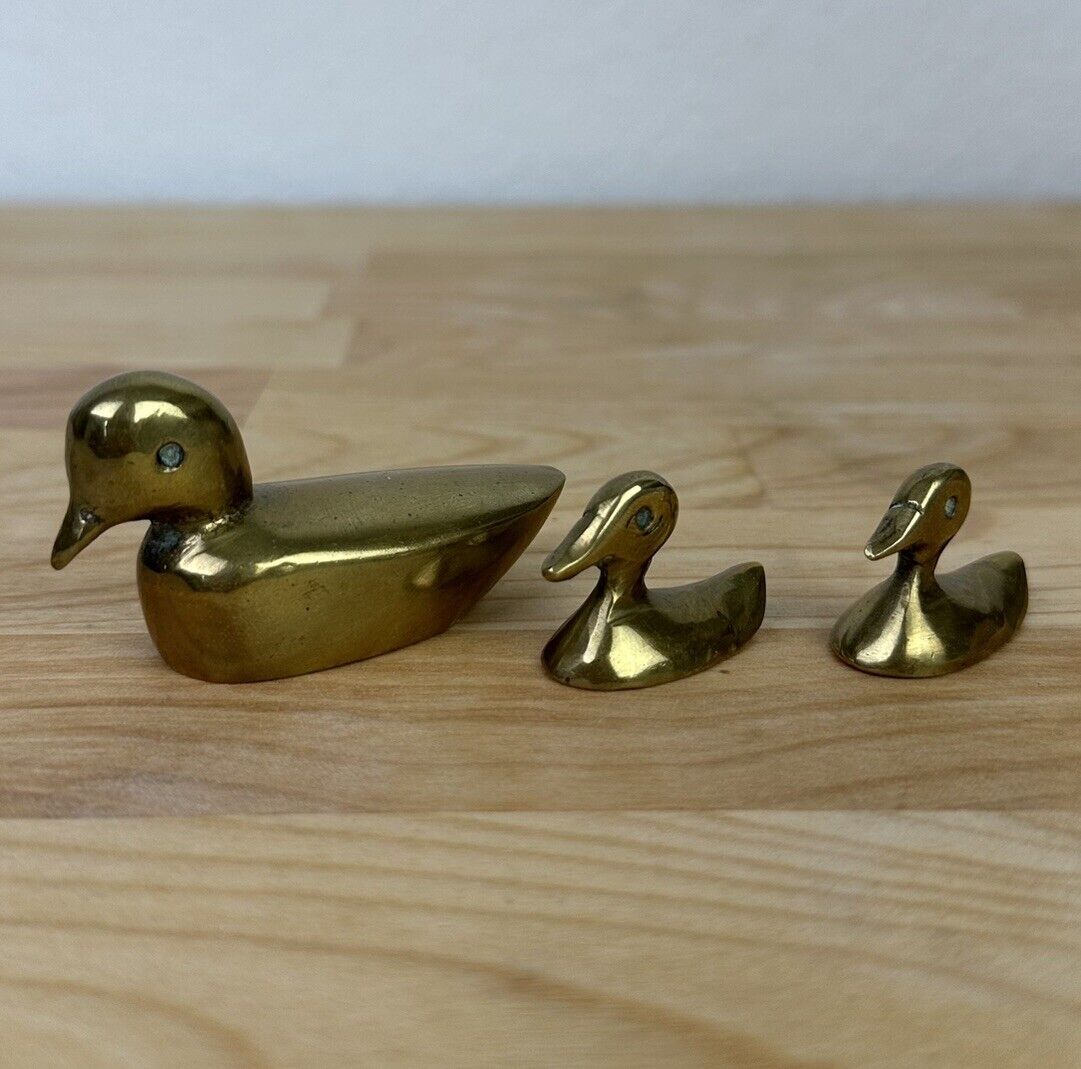 Vintage Solid Brass Ducks - Lot Of 3 - Paper Weight - Decorative - Patina