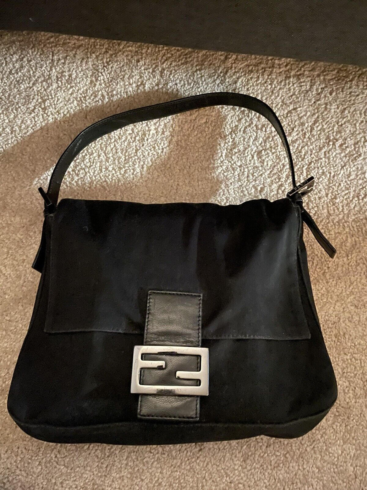 FENDI Black Nylon Baguette Shoulder Bag Authentic