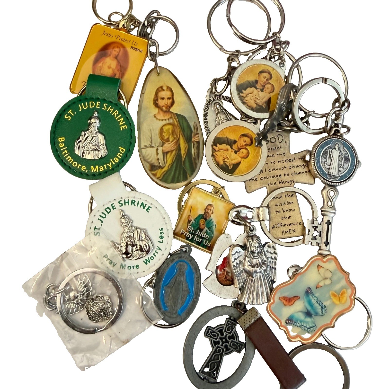 Vintage Religious Christian Keychains Pendants Charms Lot 15 Angel Prayer Jesus
