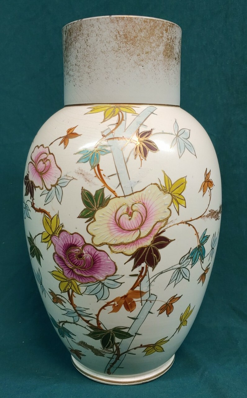 Antique Old Vintage Hand Painted Ceramic Vase 