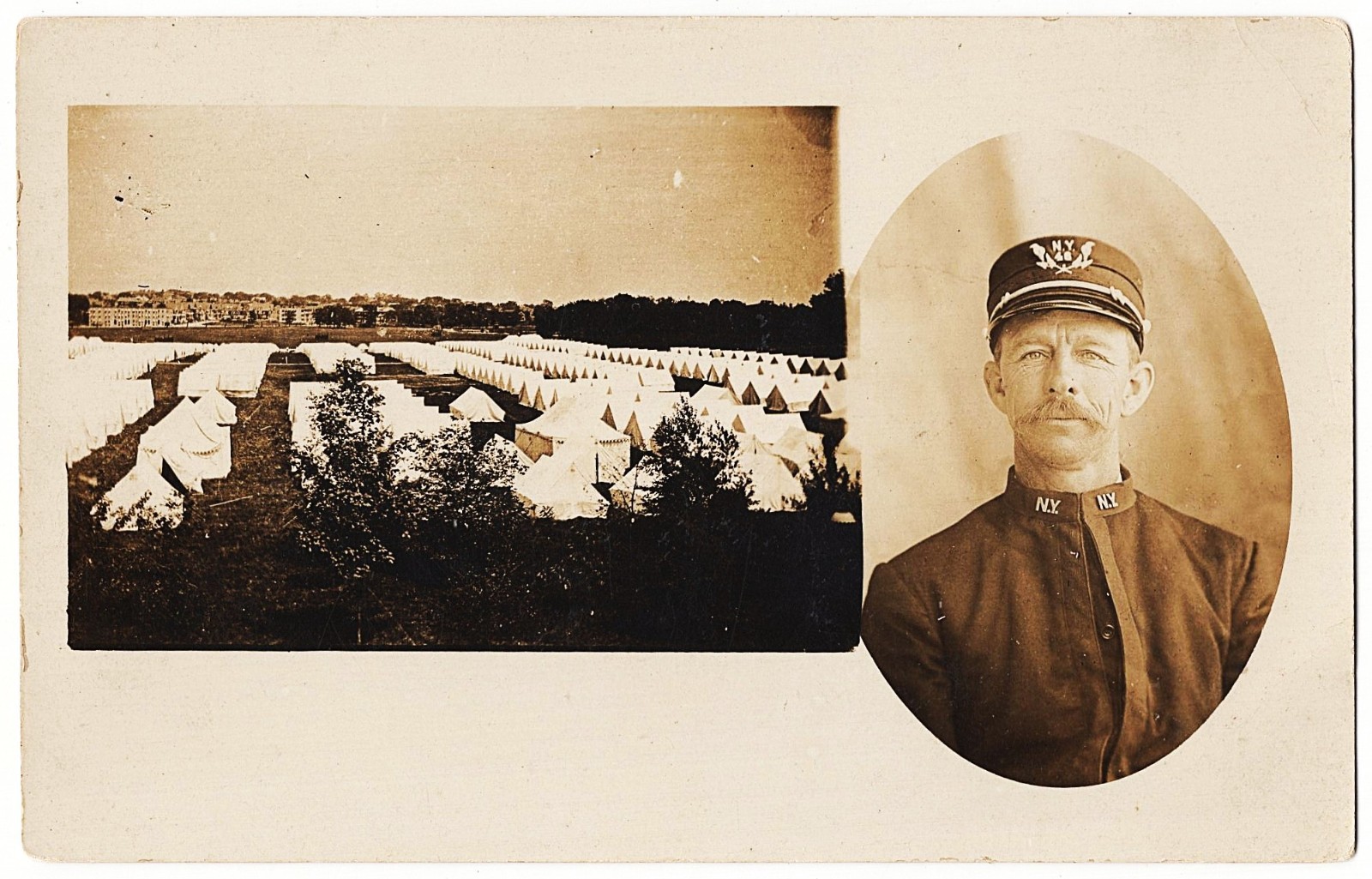 real photo New York Military Camp Uniform Tents antique postcard RPPC