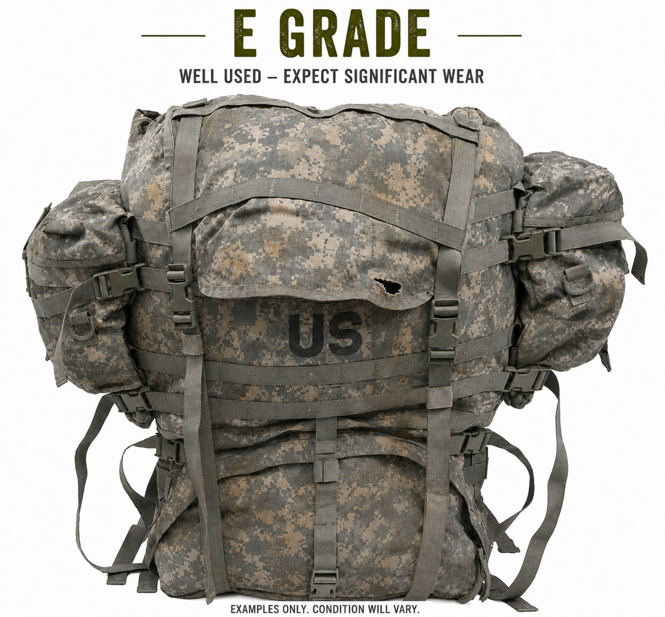 US MILITARY MOLLE II Large Rucksack Field Pack Frame Pouches ACU E-GRADE Surplus