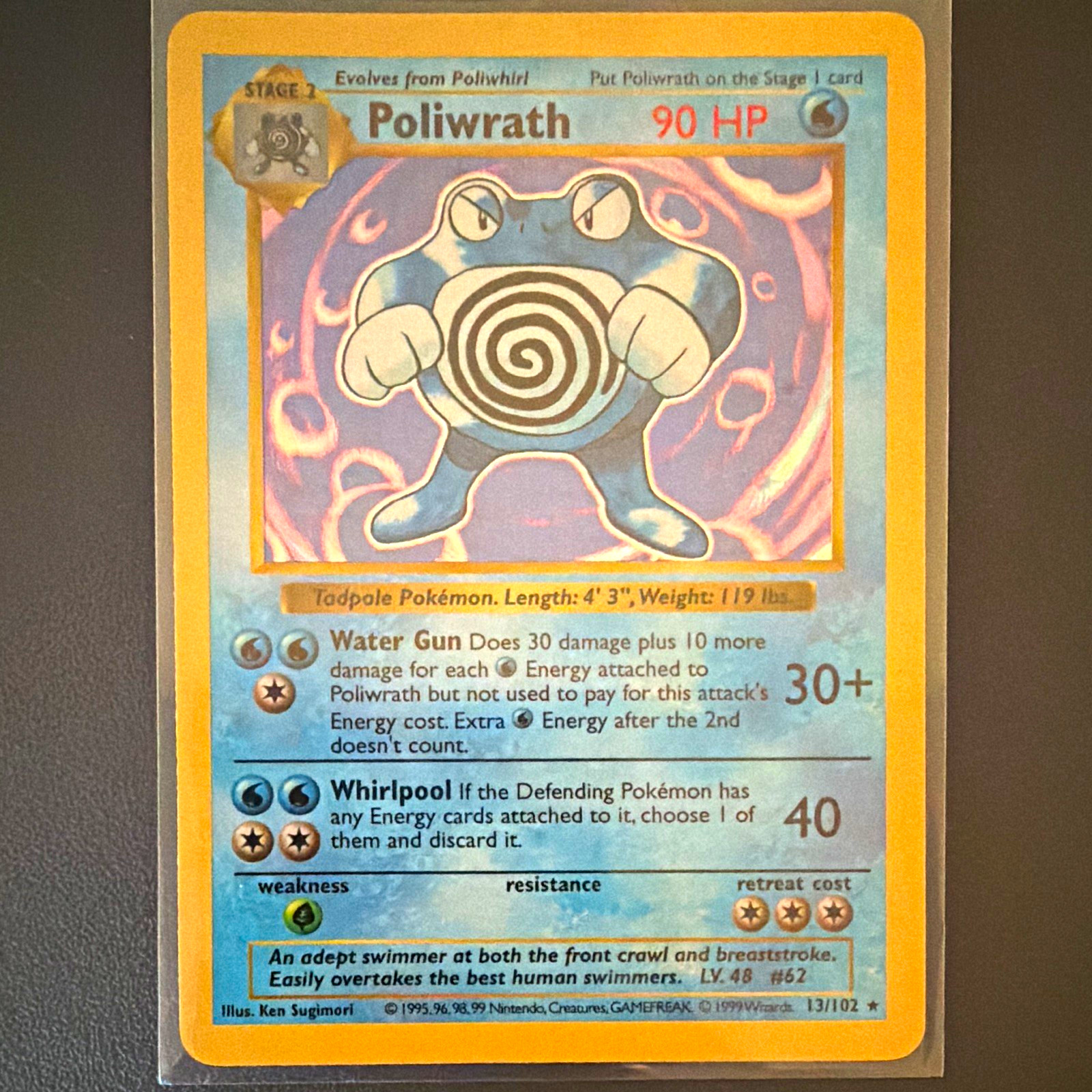 Pokémon 1999 Base Set Unlimited Shadowless Poliwrath Holo Card 13/102 English