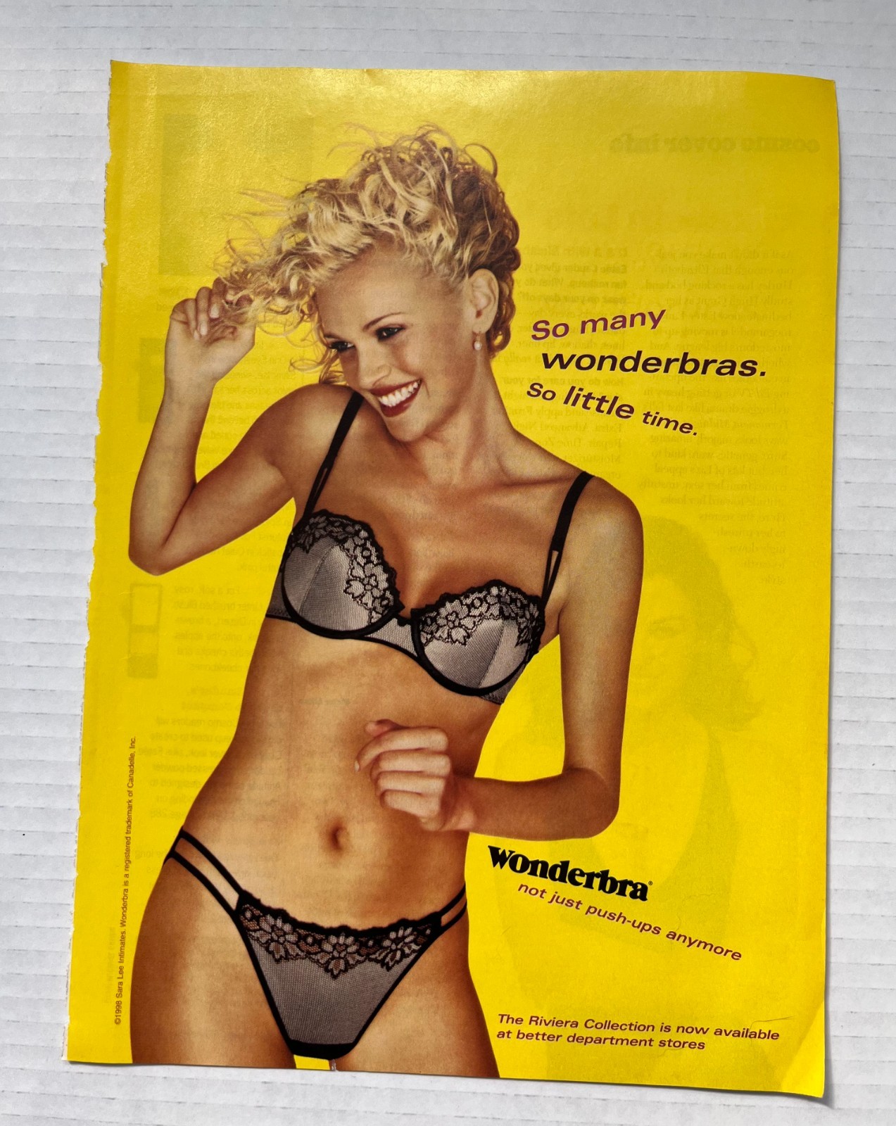 1998 VTG Sara Lee Intimates Wonderbra Underwear Magazine Ad -Blonde Woman