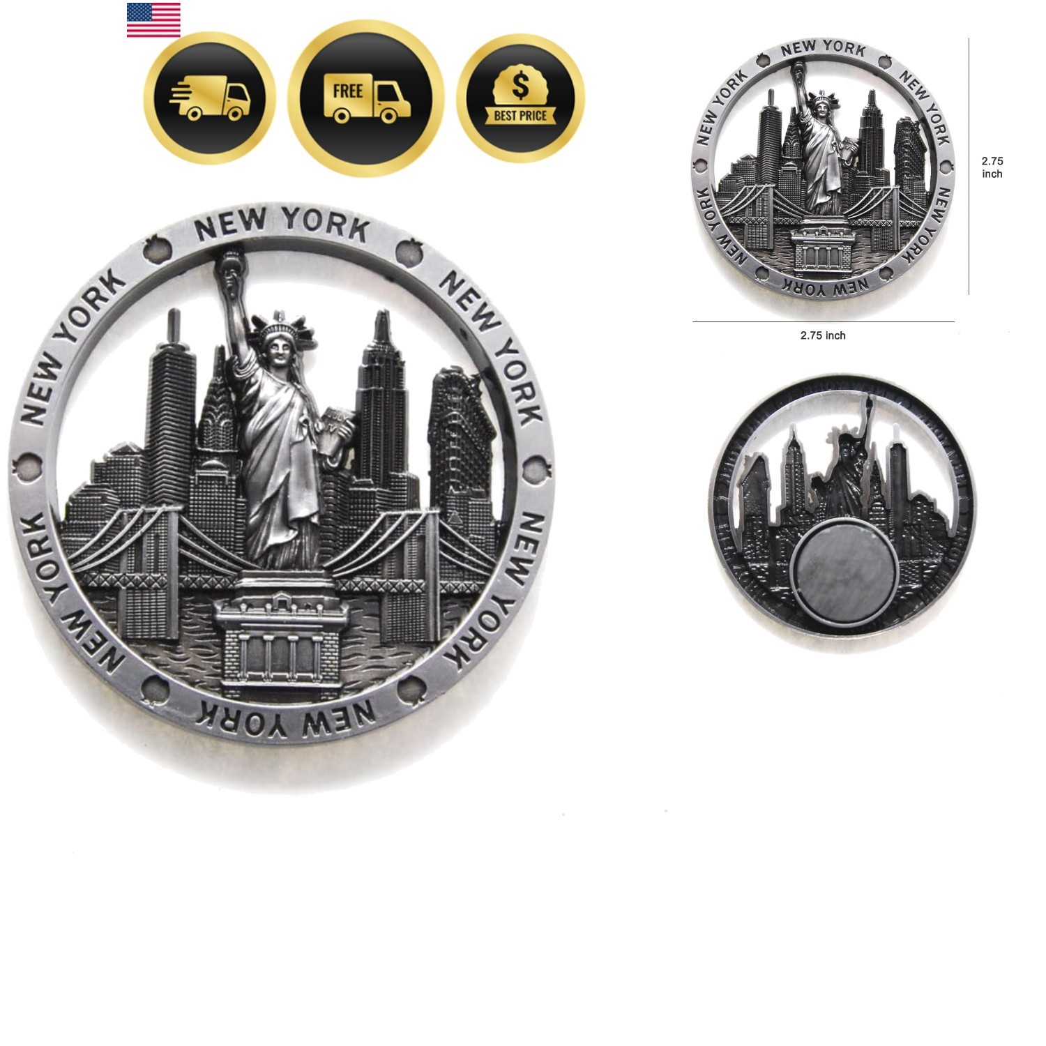 Color May Vary. New York Souvenir Metal Fridge NY Opener Magnet - Metal Magne...