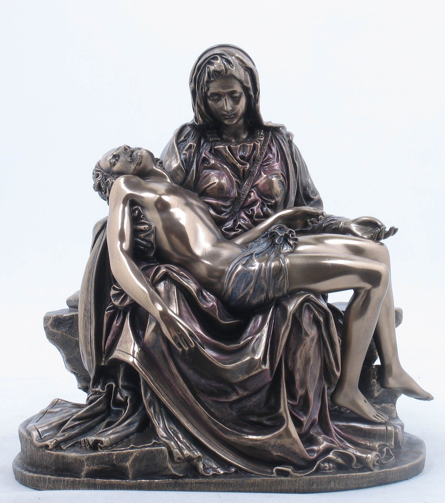 Unknown US 6.25 Inch Figure Pieta Sculpture by Michelangelo Burnished Bronze Hue