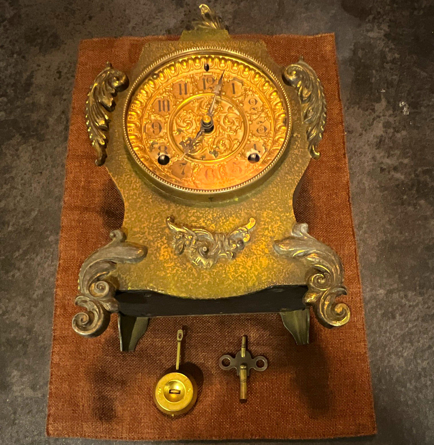 Ansonia Antique Vintage Mechanical Wind-Up Desk Clock Ornate Gold/Black 10in Ansonia Antique Vintage Mechanical Wind-Up Desk Clock Ornate Gold/Black 10in