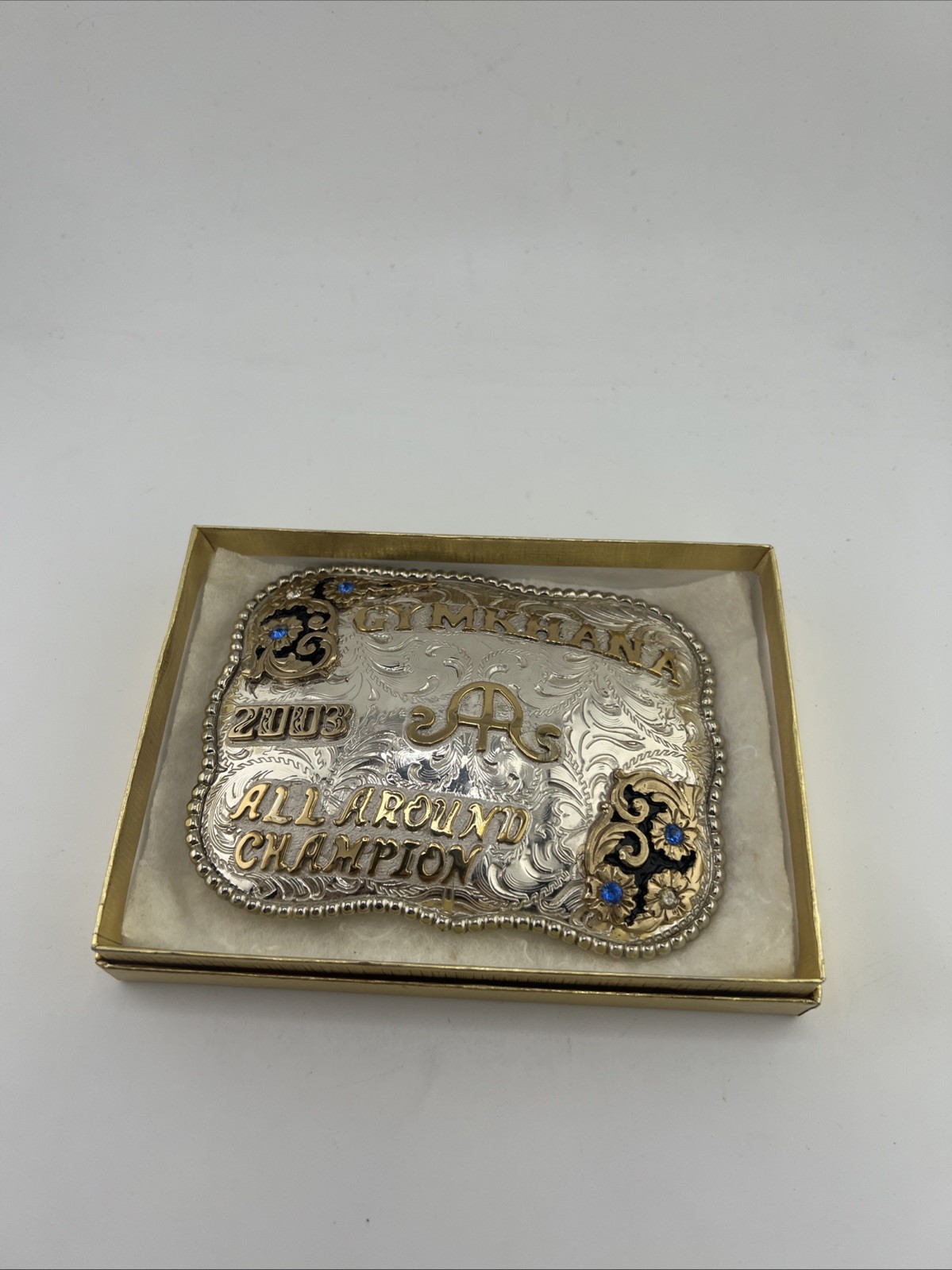 Maynard 2003 Gymkhana All Around Champion Silver/Gold Tone Belt Buckle New READ