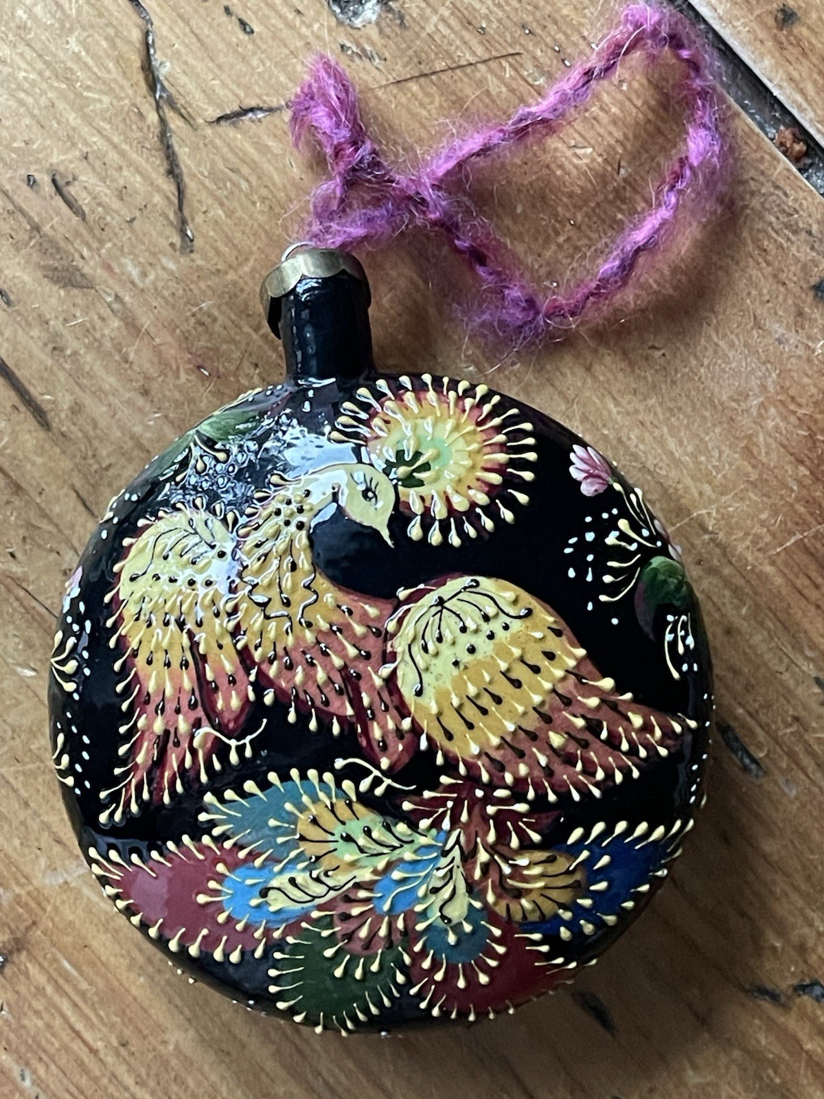 Vintage Hand-painted two-sided Ornament peacock textured Paint