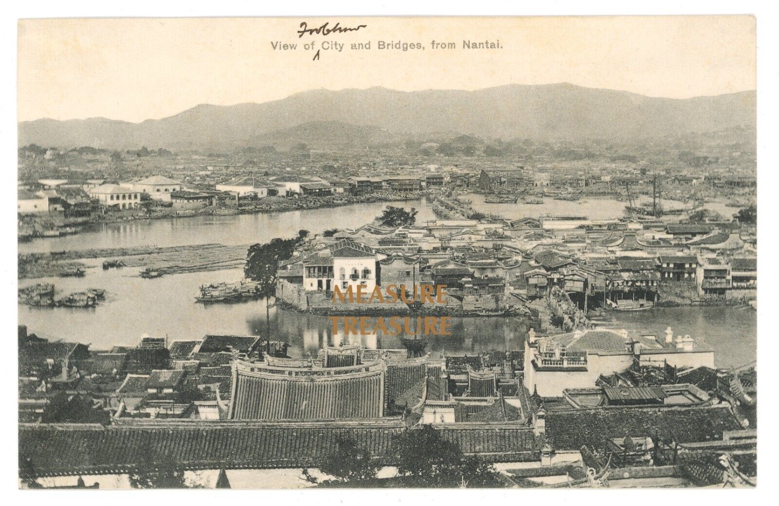 C.1910 FUZHOU 福州市 FUJIAN CHINA BIRD\'S EYE VIEW FROM NANTAI CHINESE Postcard P50