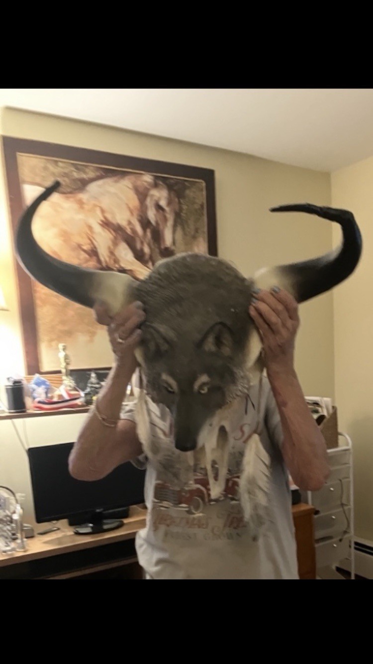 JH BOONE Wolf Song ~ Paul Carrico Cow Skull Wolf Sculpture