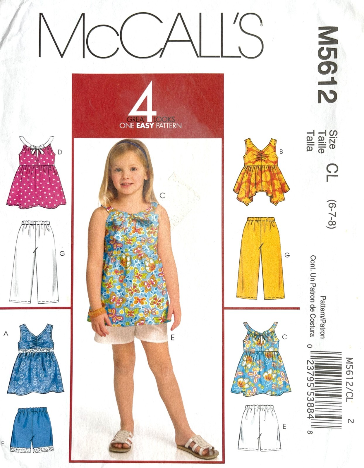 McCall\'s Children\'s Top,Shorts,Capri Pants  Pattern M5612 Size  6-8 UNCUT