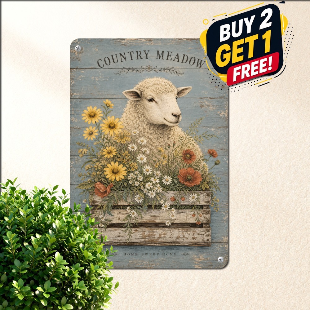 vintage cow sunflowers rustic tin metal signs home