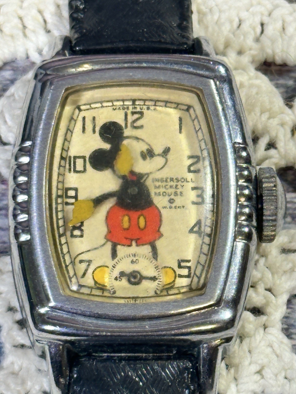 VTG 1930s Ingersoll Mickey Mouse Watch Wind Up Walt Disney Productions 5 Notch