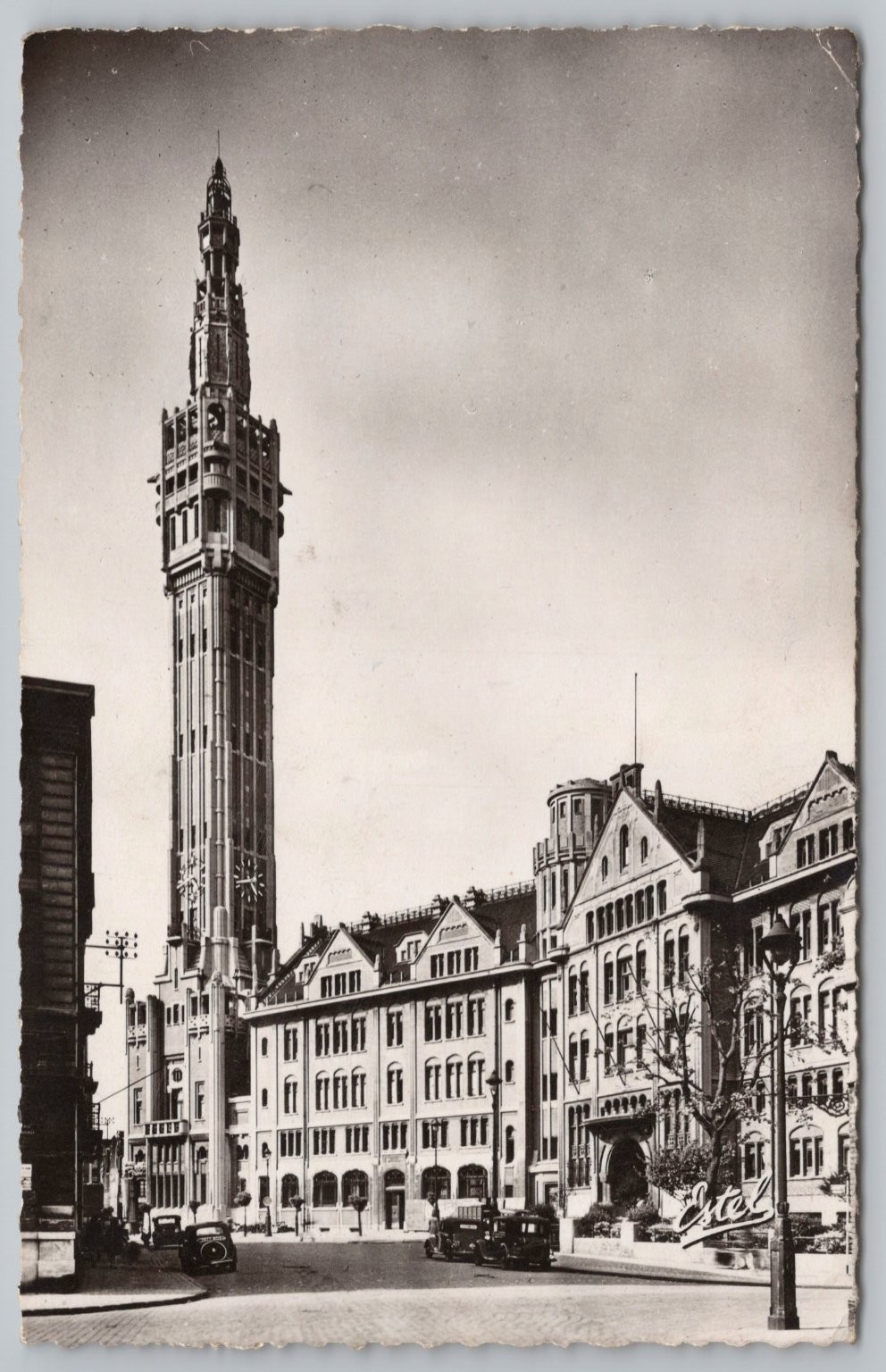 Lille France Town Hall Belfry 1934 Street Scene Cars RPPC Postcard Philadelphia