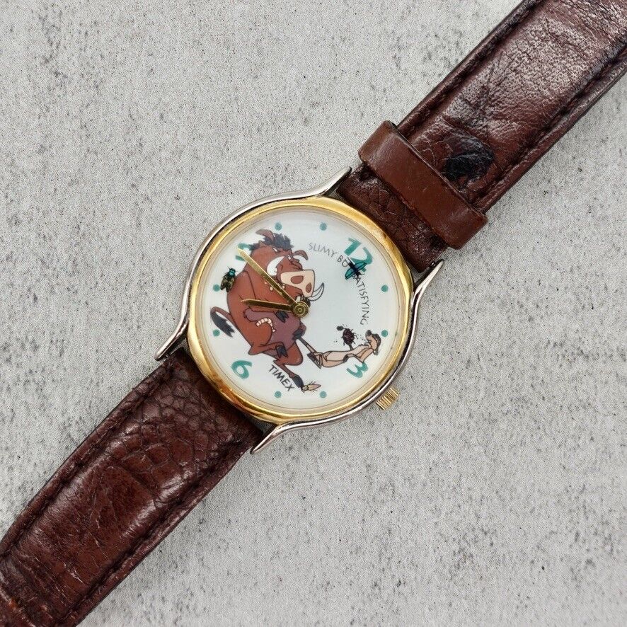 Vintage Disney Watch Timex Lion King Timon And Pumba Rotating Dial NEW BATTERY
