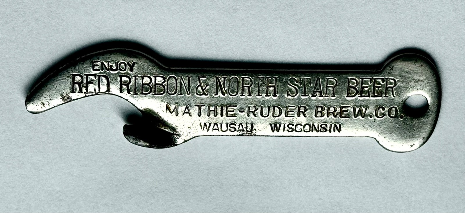 Vintage 1915 Mathie Ruder & Red Ribbon Beer Opener, Wausau, Wisconsin