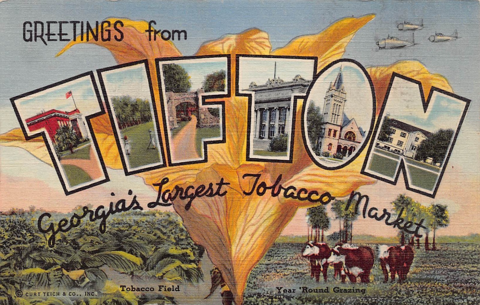 Tifton Georgia GA Greetings From Large Letter 2B-H594 Linen Postcard