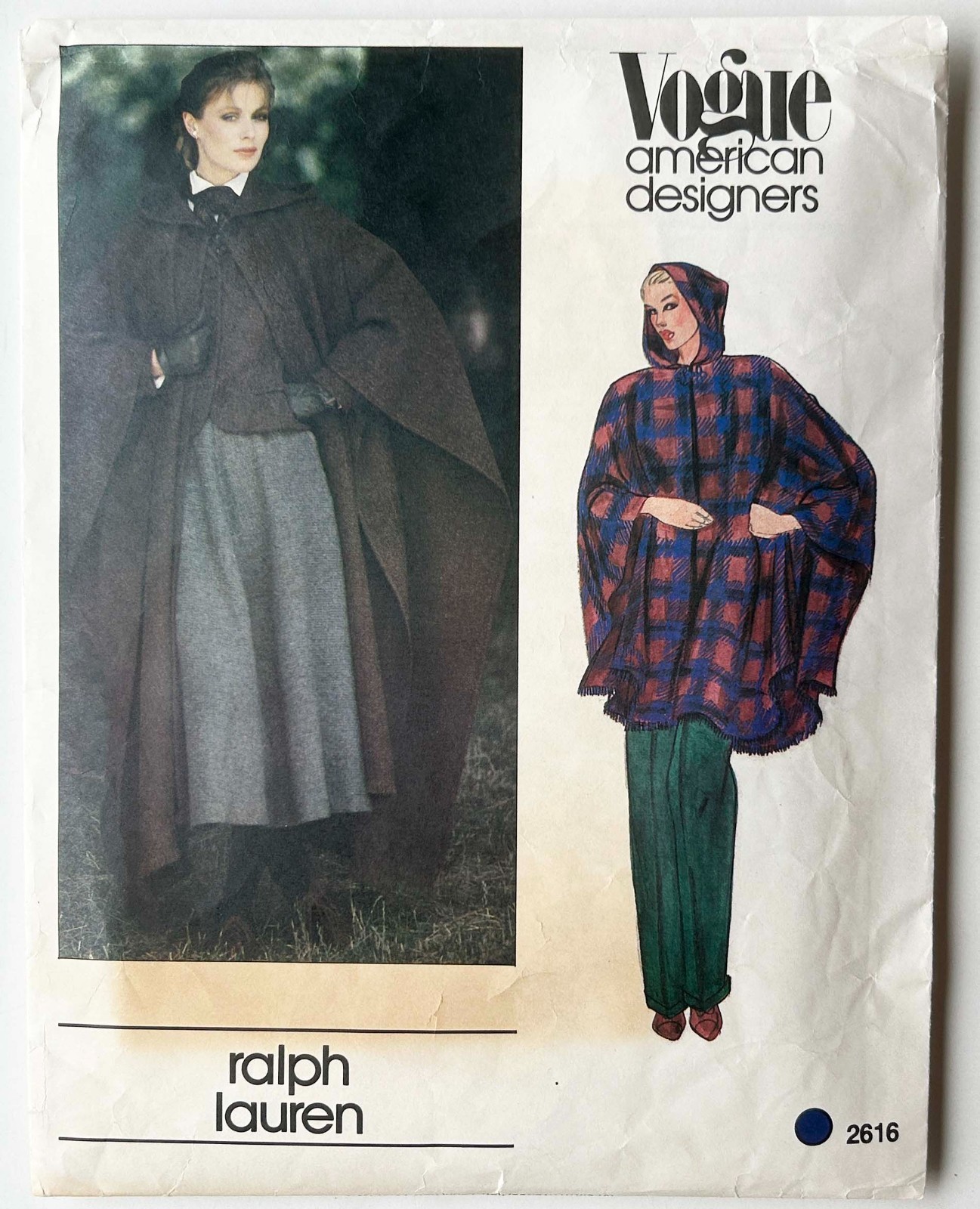 1980's Vogue Pattern 2616 Ralph Lauren Misses' Cape Short or Long One Size Uncut