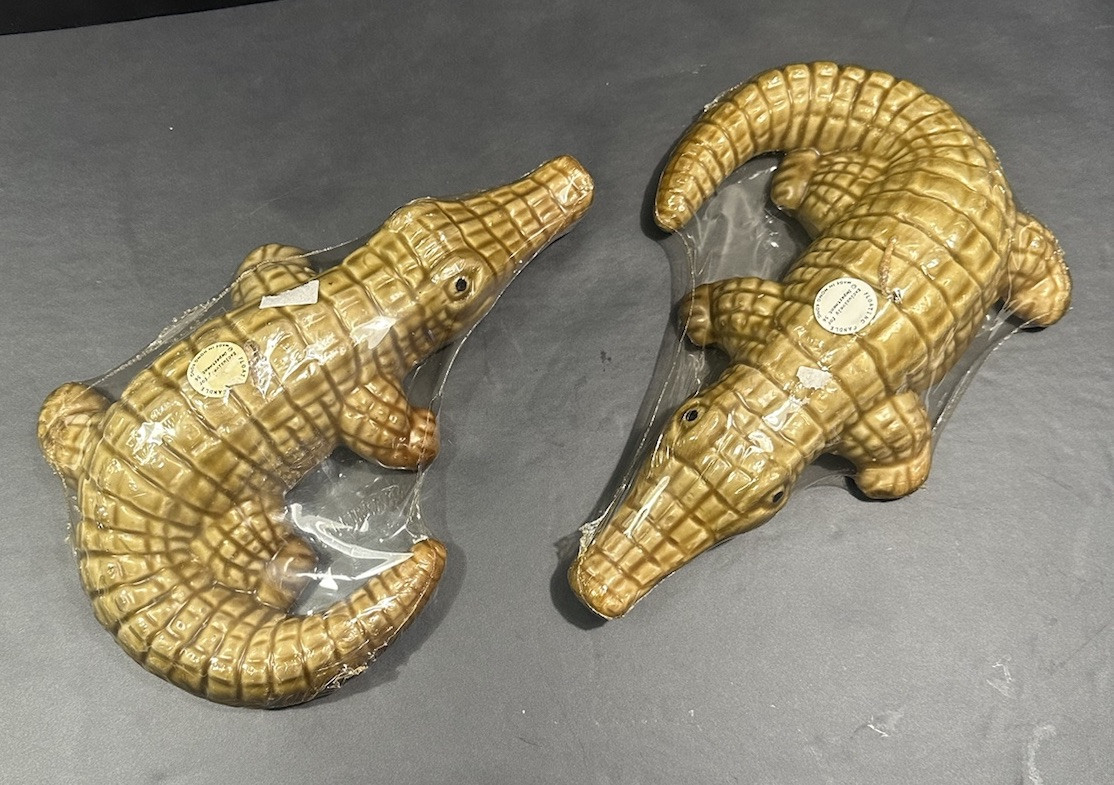 Vintage Pair Alligator Crocodile Candles Set Palm Beach Chic Decor Tropical New