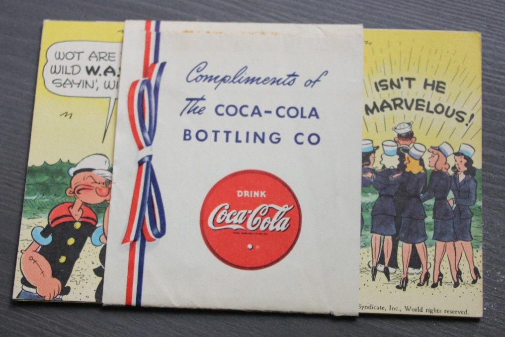 Vintage 1942 WWII Coca Cola Popeye Comic Postcard Set of 4 with Original Sleeve 