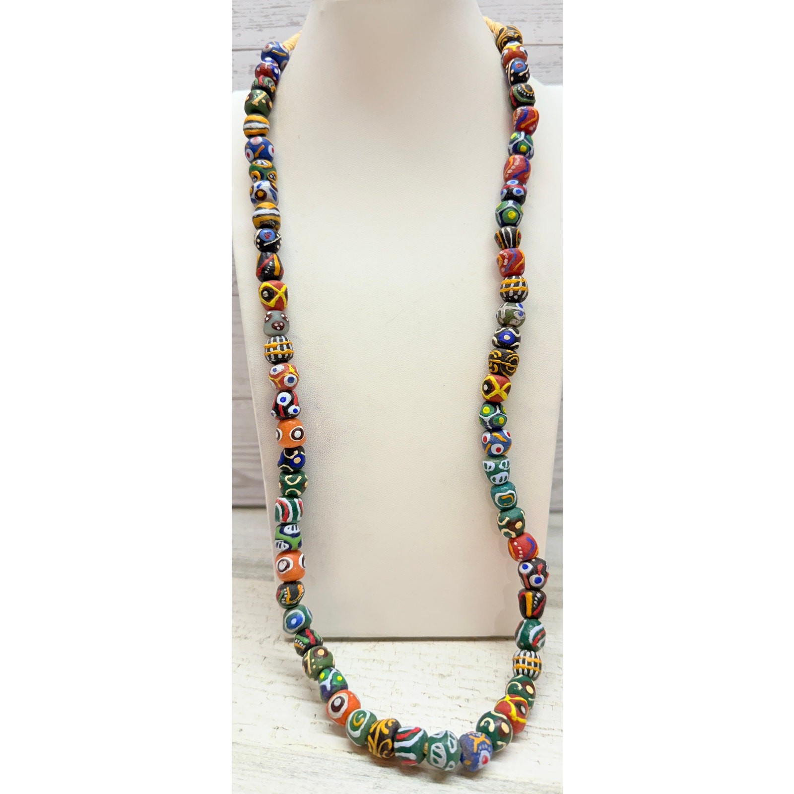 Antique 1900s African Hand Painted Trade Beads Necklace