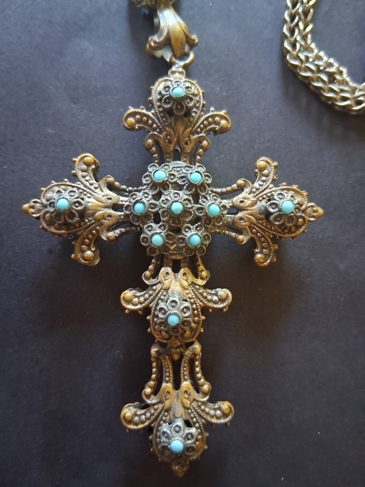 Rare vintage/ antique double sided cross pendant/ necklace
