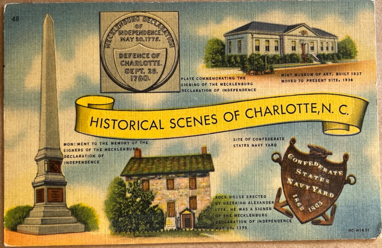 Charlotte North Carolina Historic Scenes Multi-view Postcard 1950