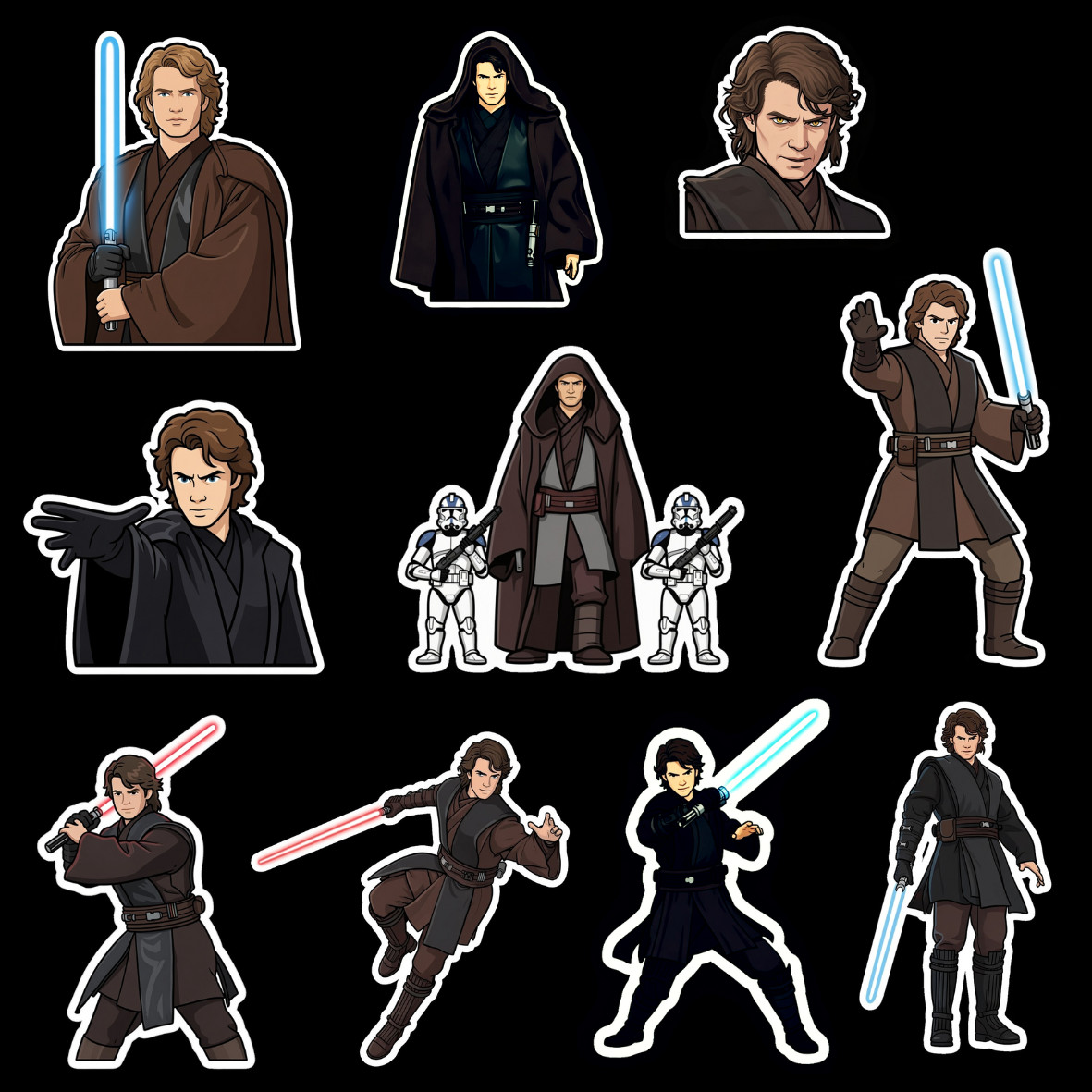 10x Custom Anakin Skywalker Character Stickers Set #1