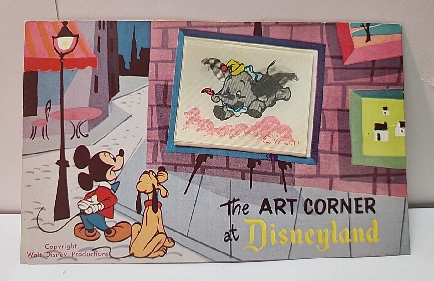 Vintage Disneyland Art Corner W/Title 3D Postcard Dumbo Mickey Pluto JB6A 