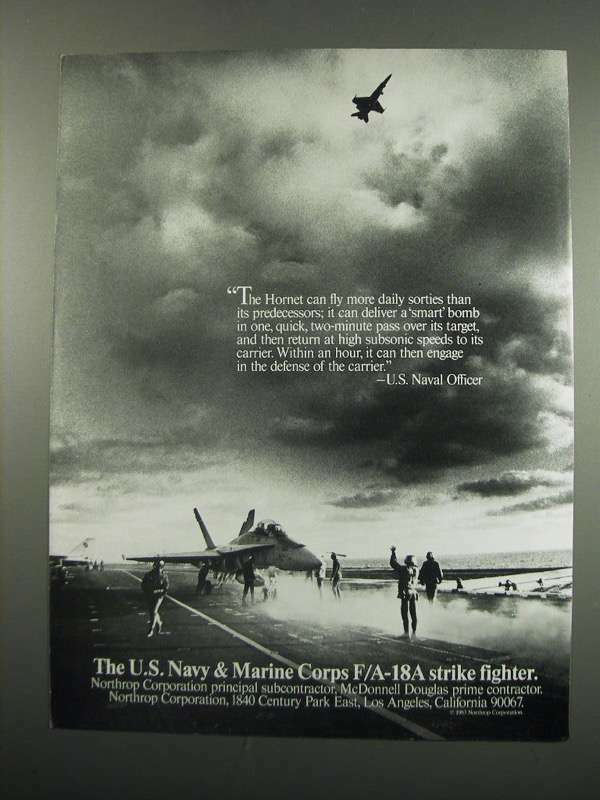 1984 Northrop F/A-18A Strike Fighter Ad - The Hornet