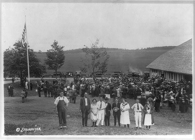 Photo:New England 1922 County Fair Crowd Outside Fair Building Automobile