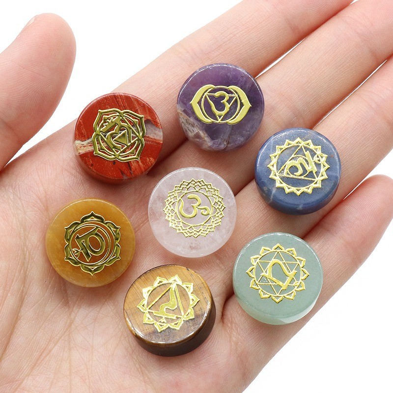 7 Pcs Natural Stone Crystal Beads Crystal Healing Symbol Reiki 16-18MM
