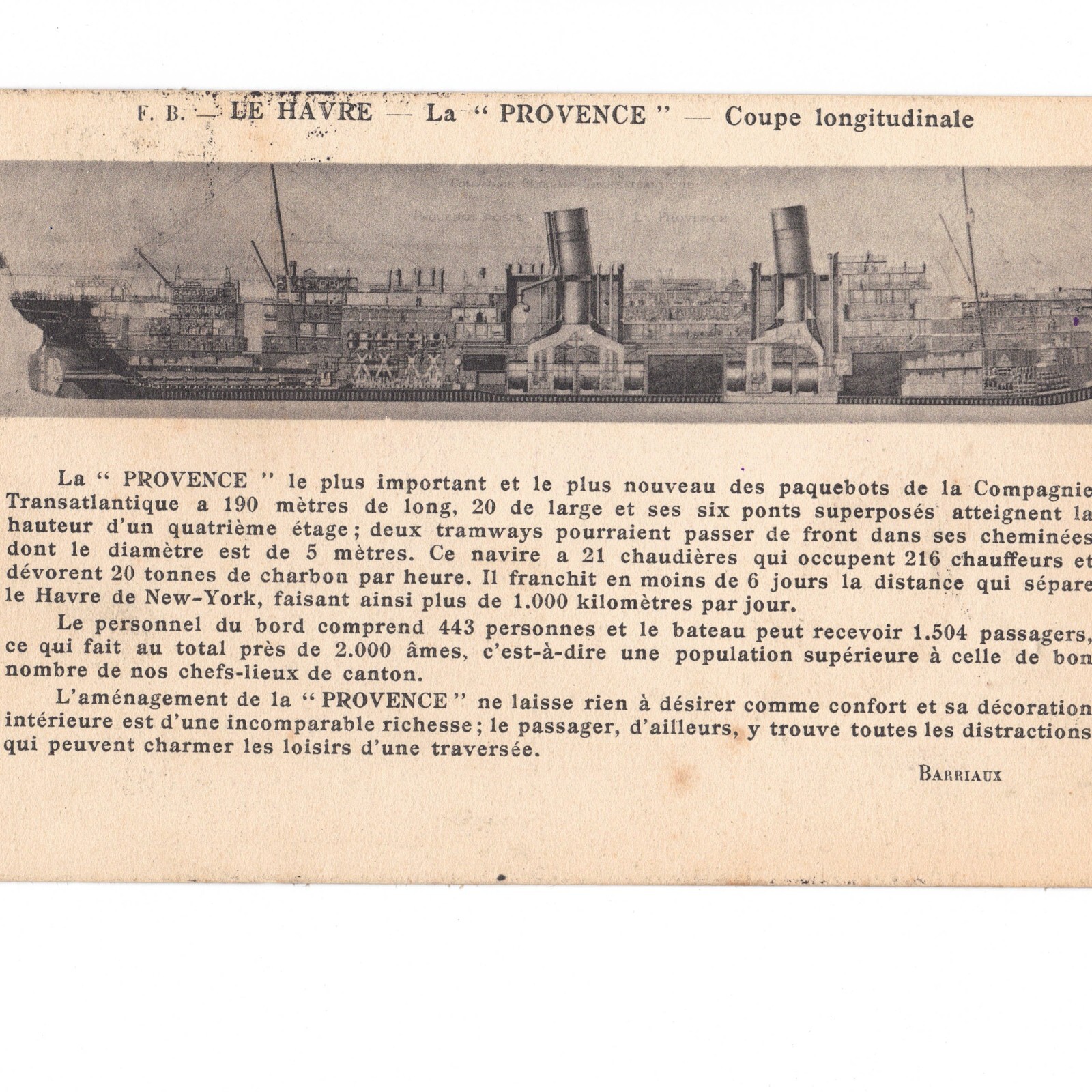 Original 1909 SS La Provence French Line Ocean Liner Postcard Havre Luxembourg