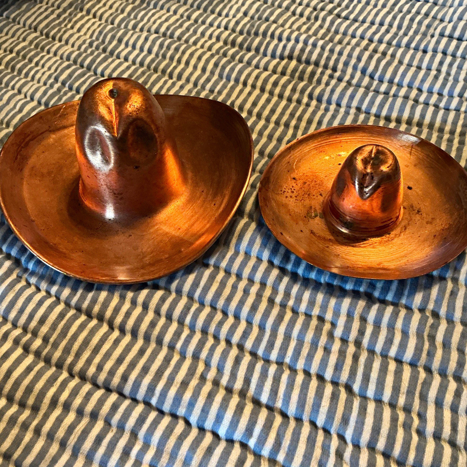 Vintage Pair Copper Cowboy Hat Ashtrays 