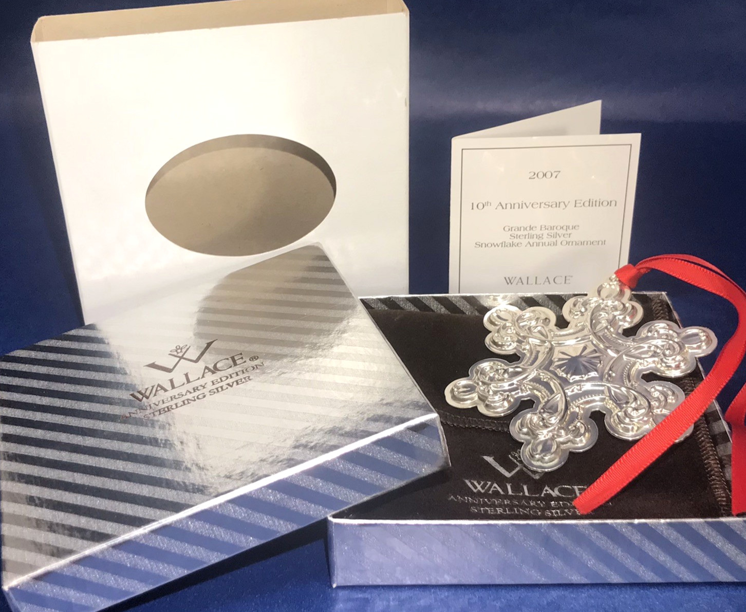WALLACE 2007 STERLING GRANDE BAROQUE SNOWFLAKE ORNAMENT 10th EDITION BOX COA 23g