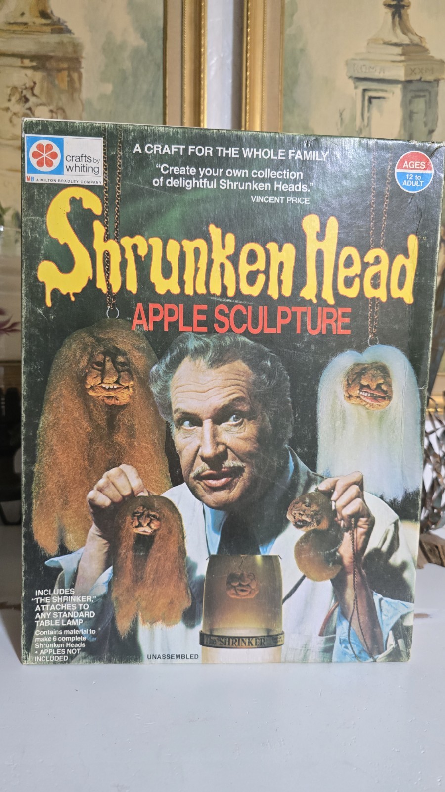 Vintage 1975 Vincent Price Shrunken Head Apple Sculpture Kit Milton Bradley 