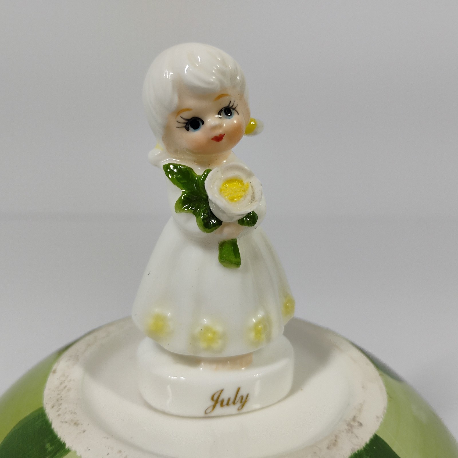 Vintage Miniature Napco July Birthday Girl Bone China Mini Figurine w/ Flower